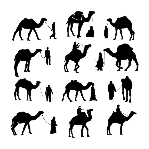 diseño de silueta camello animal con hombre caminar