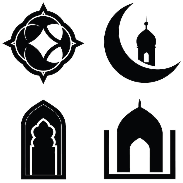 Diseño de la silueta del icono de Ramadán con elementos islámicos