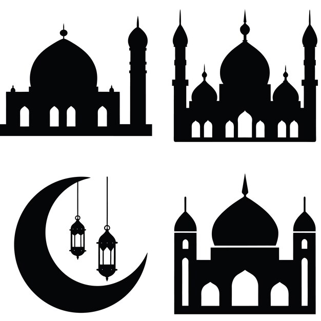 Diseño de la silueta del icono de Ramadán con elementos islámicos