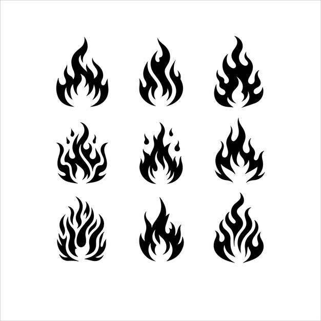 diseño de silueta de llama plana conjunto de íconos de siluetas de llama de fuego