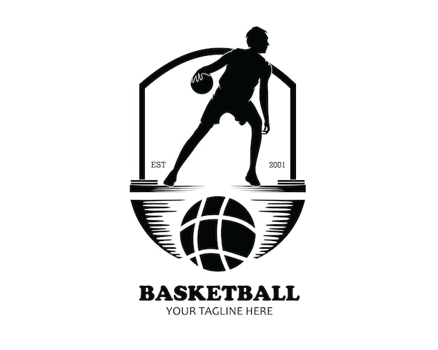 Diseño de silueta de logo de jugador de baloncesto