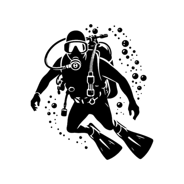 diseño de silueta del logotipo del conductor de buceo en blanco y negro