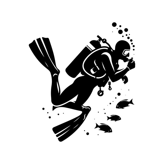 diseño de silueta del logotipo del conductor de buceo en blanco y negro