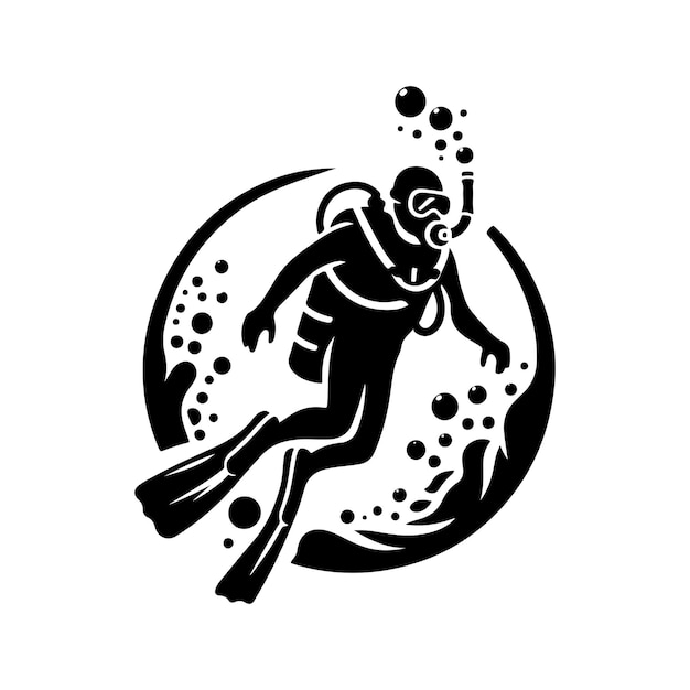 diseño de silueta del logotipo del conductor de buceo en blanco y negro