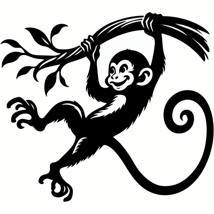 Vector un diseño de silueta de mono con una cuerda que dice mono en él generado por ai