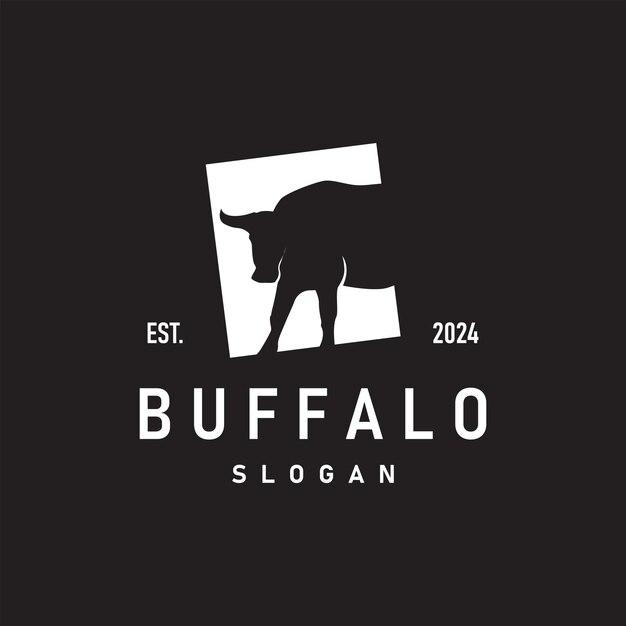 diseño de silueta negra de animales agrícolas y ganaderos logotipo de búfalo simple minimalista