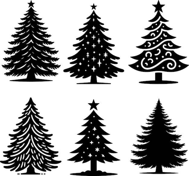 El diseño de la silueta negra del árbol de Navidad está aislado