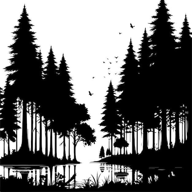 Diseño de silueta negra del bosque silueta de color negro del vector aislado