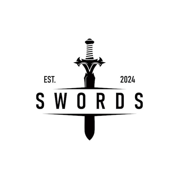 Diseño de silueta negra logotipo espada equipo de guerra impresión fuerza de la hoja