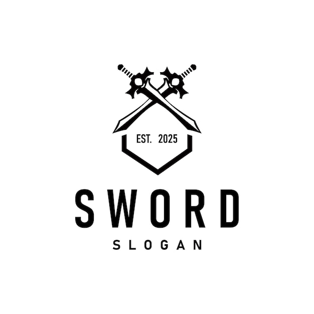 Diseño de silueta negra logotipo espada equipo de guerra impresión fuerza de la hoja