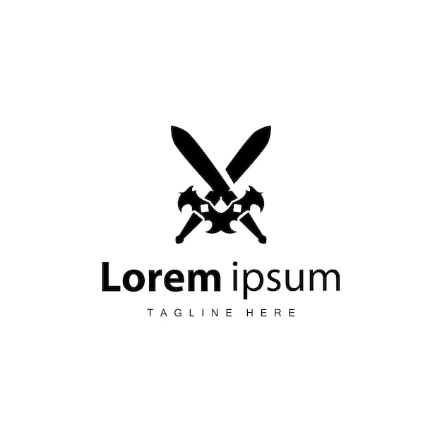 Diseño de silueta negra logotipo simple ilustración de espada espada guerrero caballero plantilla vintage retro