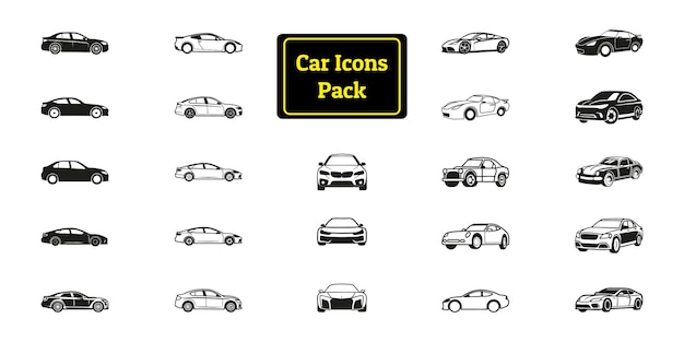 Diseño de la silueta del paquete de iconos de automóviles