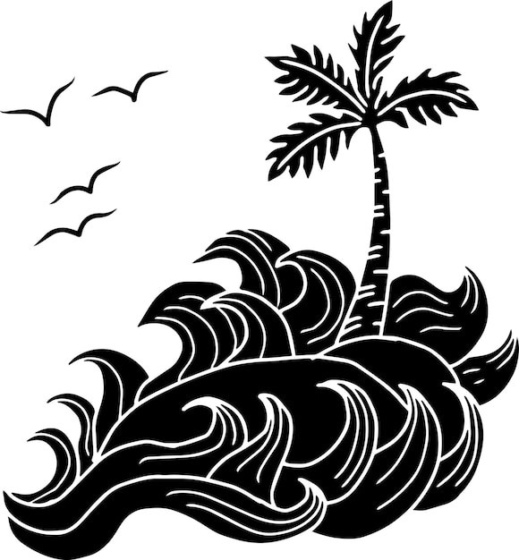 Diseño de silueta de playa de palma de onda vectorial