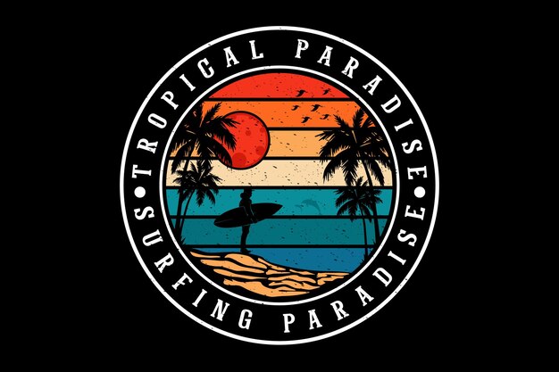 Diseño de silueta de surf paraíso tropical