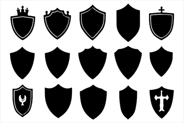 Diseño de silueta vectorial del icono del escudo negro