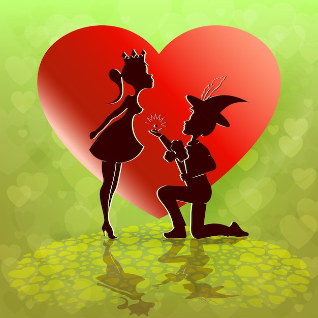Vector diseño con siluetas de corazones y una pareja enamorada