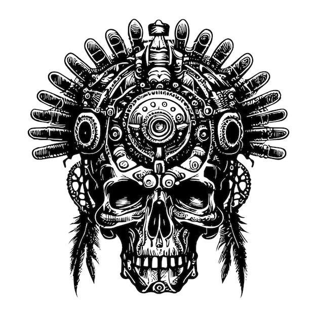 Diseño simbólico del tatuaje del cráneo del guerrero indio que representa la fuerza, el coraje y el espíritu guerrero