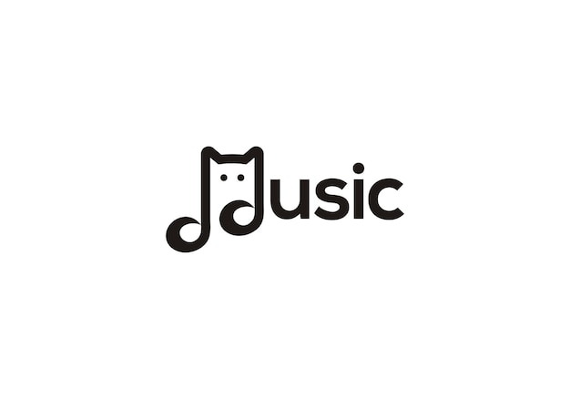 diseño del símbolo del logotipo del gato y la nota musical