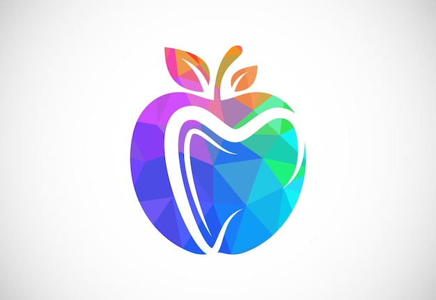 Diseño de símbolo de signo de logotipo de manzana dental de estilo polivinílico verde Icono de imagen de dentista dental abolladura de dientes de manzana verde