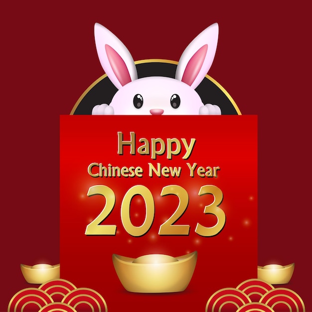 Diseño simple de año nuevo chino 2023 con conejo y oro