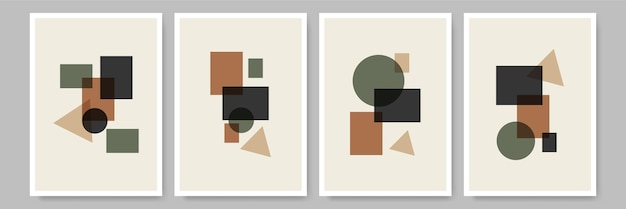 Diseño simple de Bauhaus Formas planas con colores neutros Set de carteles