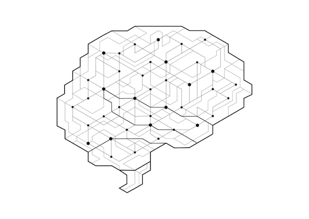 Vector diseño simple del cerebro de la placa de circuito de puntos concepto de inteligencia artificial