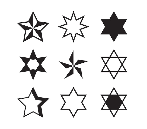 Diseño simple estrellas de diferentes estilos y modelos mixtos ilustración vectorial plana