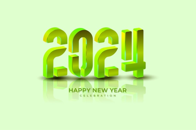 Vector diseño simple y limpio 3d feliz año nuevo 2024números de gradiente verde