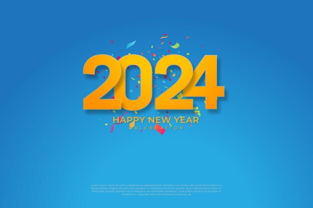 Diseño simple y limpio Feliz año nuevo 2024 Fondo azul con fondo para pancartas