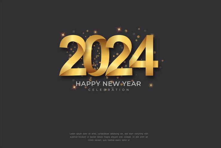 Vector diseño simple y limpio feliz año nuevo 2024 con número dorado