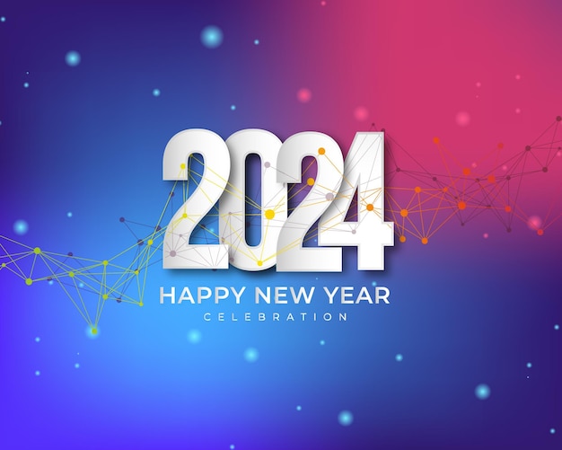 Vector diseño simple y limpio feliz año nuevo 2024 números blancos con fondo tecnológico para fondo