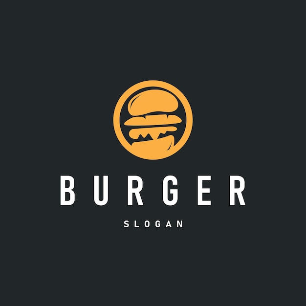 diseño simple logotipo de comida rápida hamburguesa comida deliciosa con pan de carne y verduras simple concepto de logotipo de alimentos retro para plantilla de ilustración y marca de producto comercial