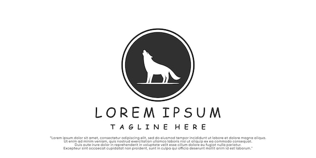 Diseño simple de logotipo de lobo con círculo de concepto Vector Premium