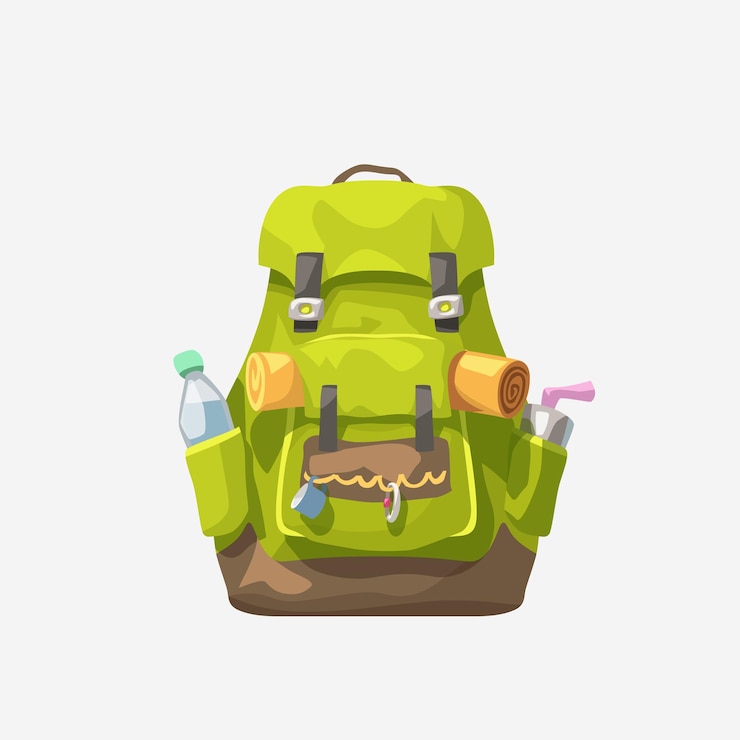 Vector diseño simple de mochila turística verde en blanco