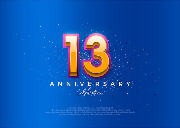 Vector diseño simple y moderno para la celebración del 13o aniversario con un elegante color de fondo azul