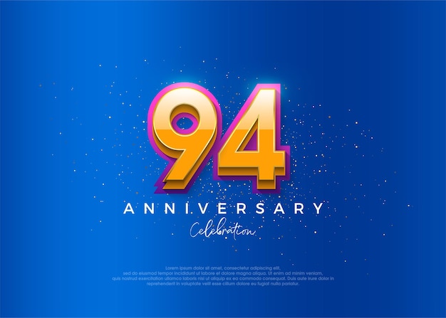 Diseño simple y moderno para la celebración del 94 aniversario con un elegante color de fondo azul