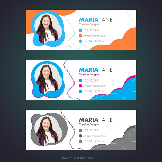 Diseño simple y moderno de firma de correo electrónico con forma abstracta