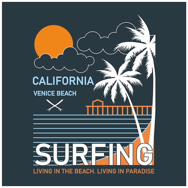 Diseño simple tipografía de surf de california vector premium
