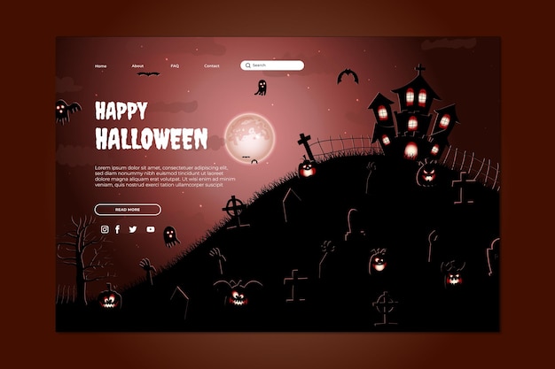 Vector diseño de sitio web feliz halloween. plantilla plana de página de destino de halloween con siluetas de calabazas, b