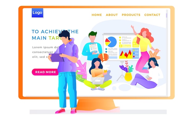Diseño del sitio web de la tienda de Internet con compradores felices y gerente Plantilla de página de destino de la tienda en línea