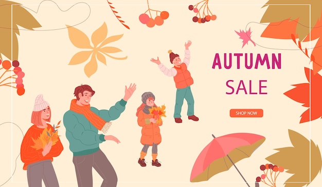 Vector diseño de sitio web de venta de otoño para la promoción del mercado de la cosecha o la ilustración de vector plano de venta de tienda