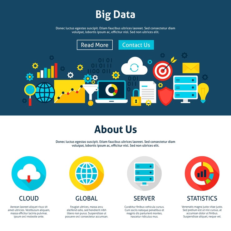 Vector diseño de sitios web de big data. ilustración de vector de estilo plano para banner web y página de destino.