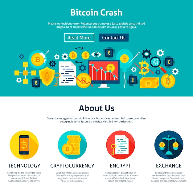 Diseño de sitios web Bitcoin Crash. Ilustración de vector de estilo plano para banner web y página de destino.