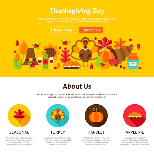 Diseño de sitios web del Día de Acción de Gracias. Ilustración de vector de banner. Concepto de temporada de otoño.