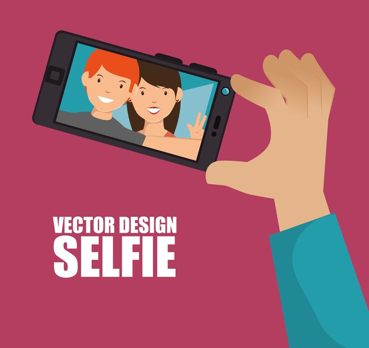 Vector diseño de smartphone selfie de personaje