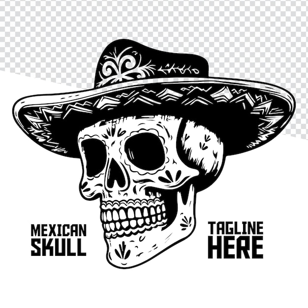 Diseño de sombrero de calavera en escala de grises Camiseta con emblema de calavera dibujada a mano