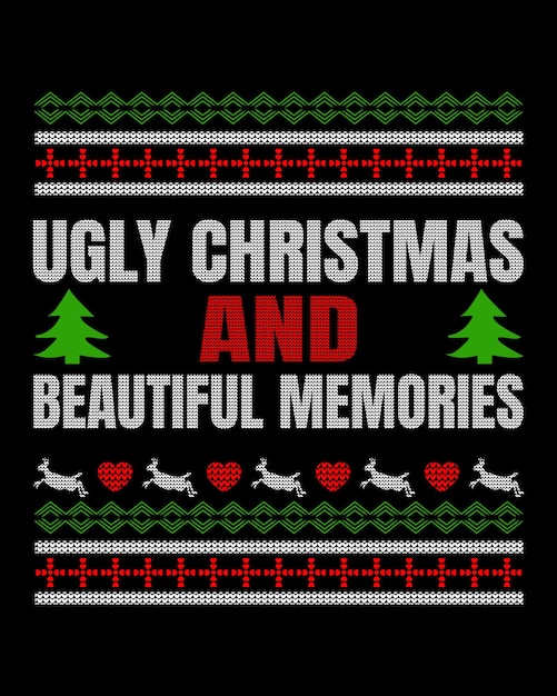 Diseño de sudaderas feas de Navidad Feliz Navidad Diseño gráfico vectorial con fondo negro