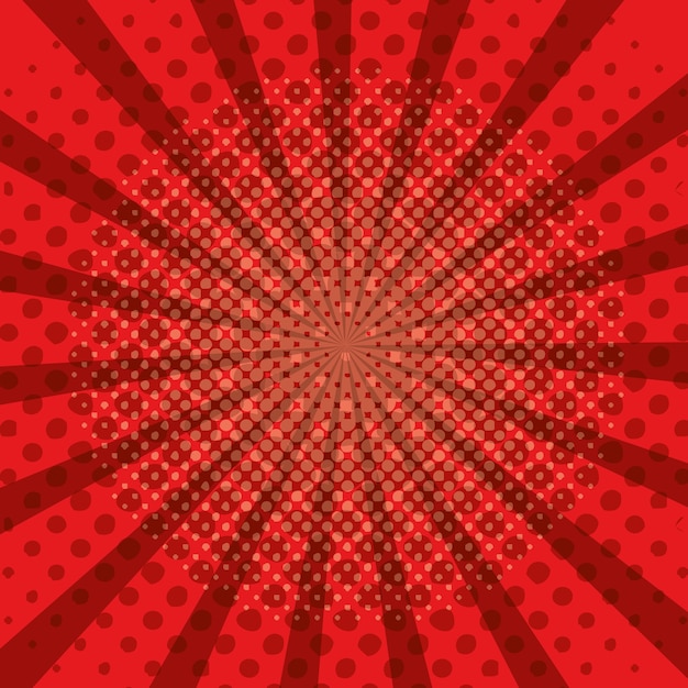 diseño de sunburst rojo cómico del arte pop hlaftone