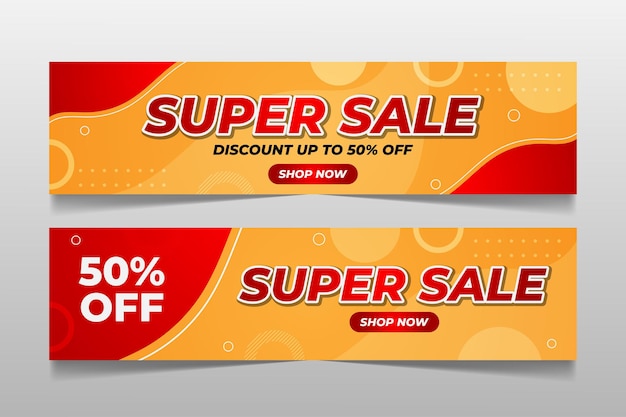 Diseño de super venta de banner web horizontal para promoción.