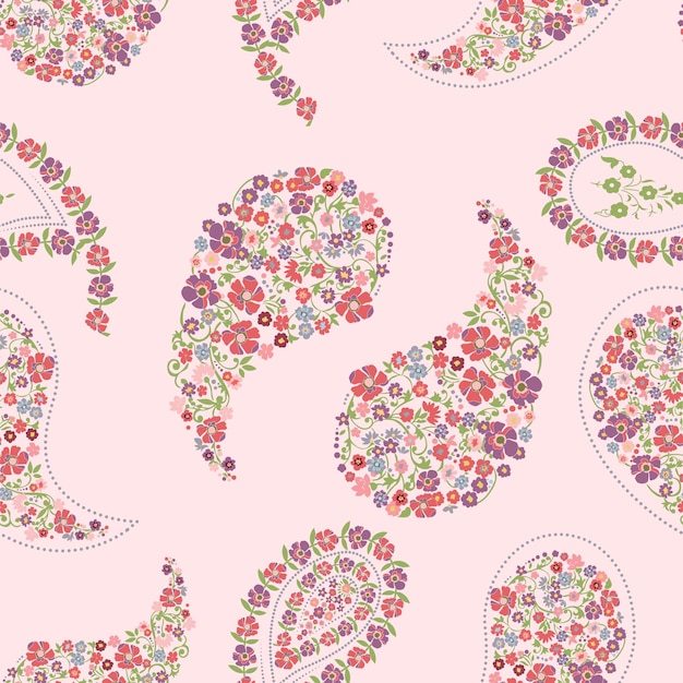 Diseño de superficie de patrones sin fisuras de paisley de flor silvestre pequeña de cachemira de lujo